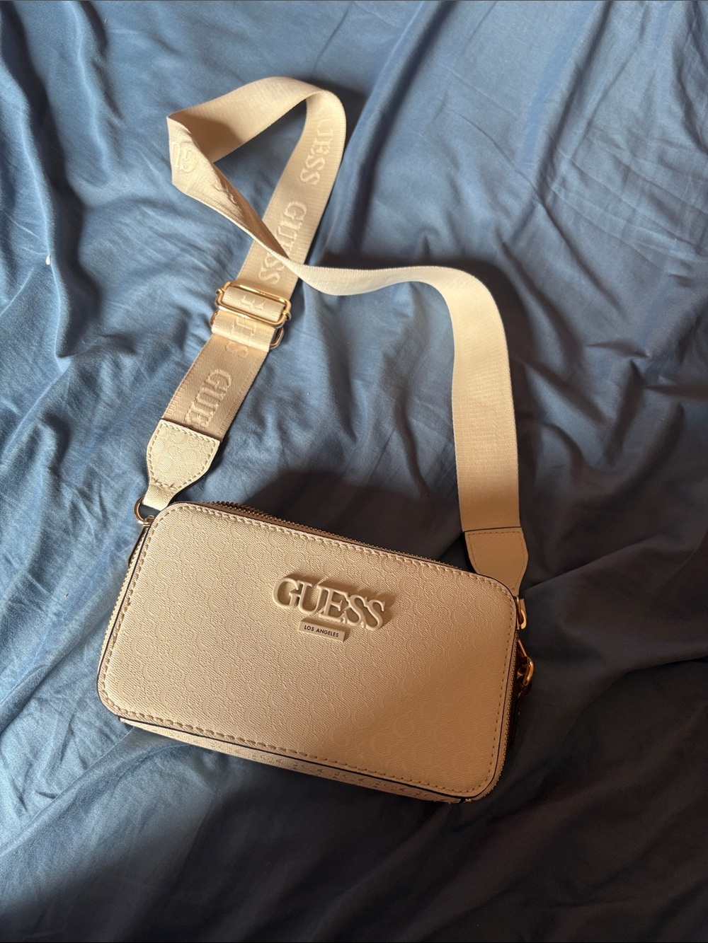 GUESS Cream Crossbody Bag with Branded Wide Strap